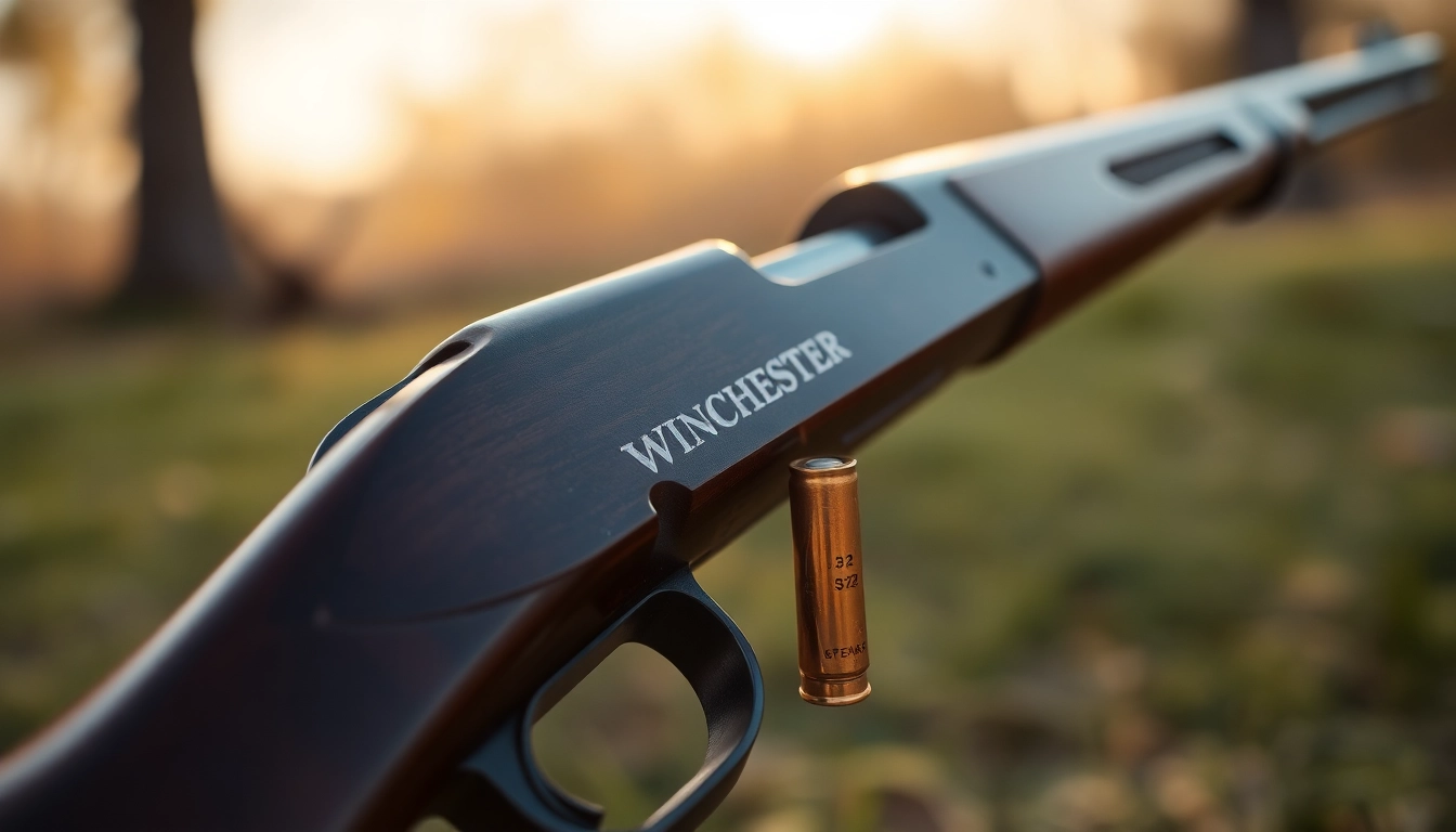 Detailed shot of a 32WIN Winchester rifle and cartridge highlighting vintage firearm craftsmanship.