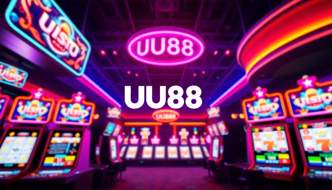 Engaging image of UU88 online casino with colorful slot machines and neon lighting to attract players.