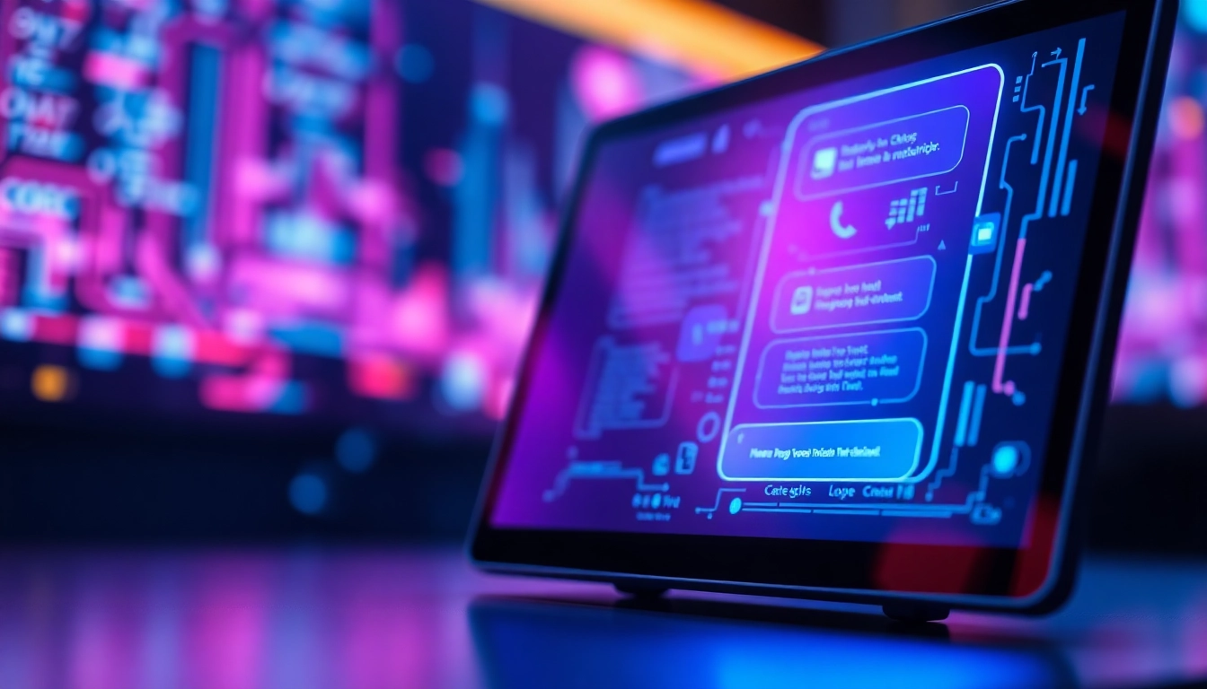 An advanced AI chat interface with neon holographic elements in a cyberpunk setting.