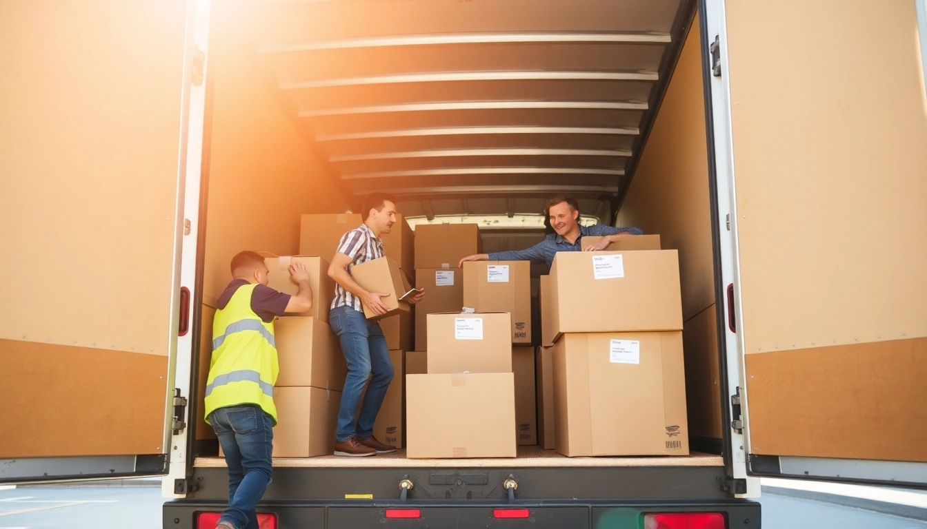 Apex Moving Quotes Calgary team loading a truck with boxes, showcasing reliable Calgary moving services.