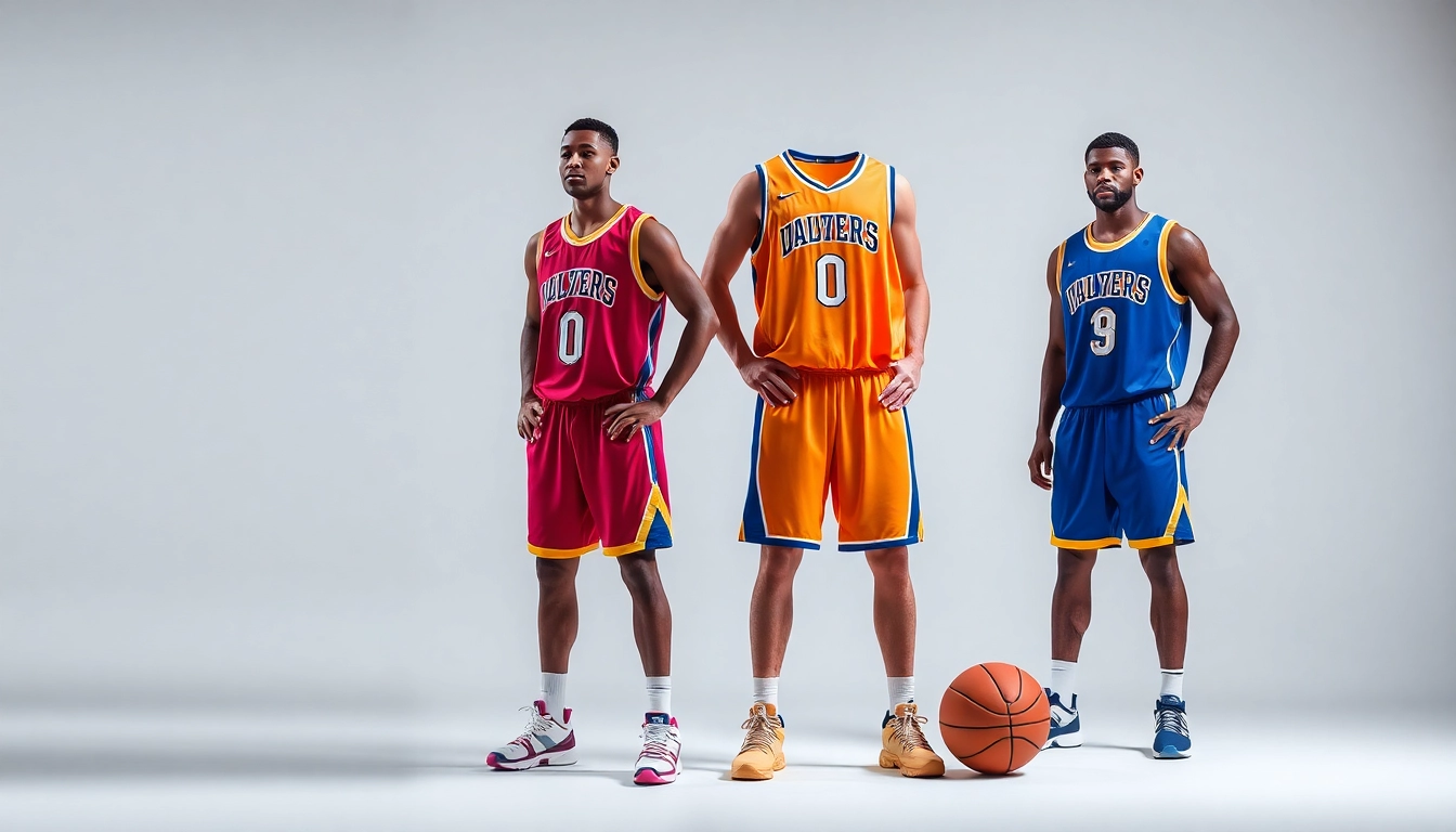 Basketball uniforms in vibrant colors with custom logos, enhancing team spirit and performance on the court.