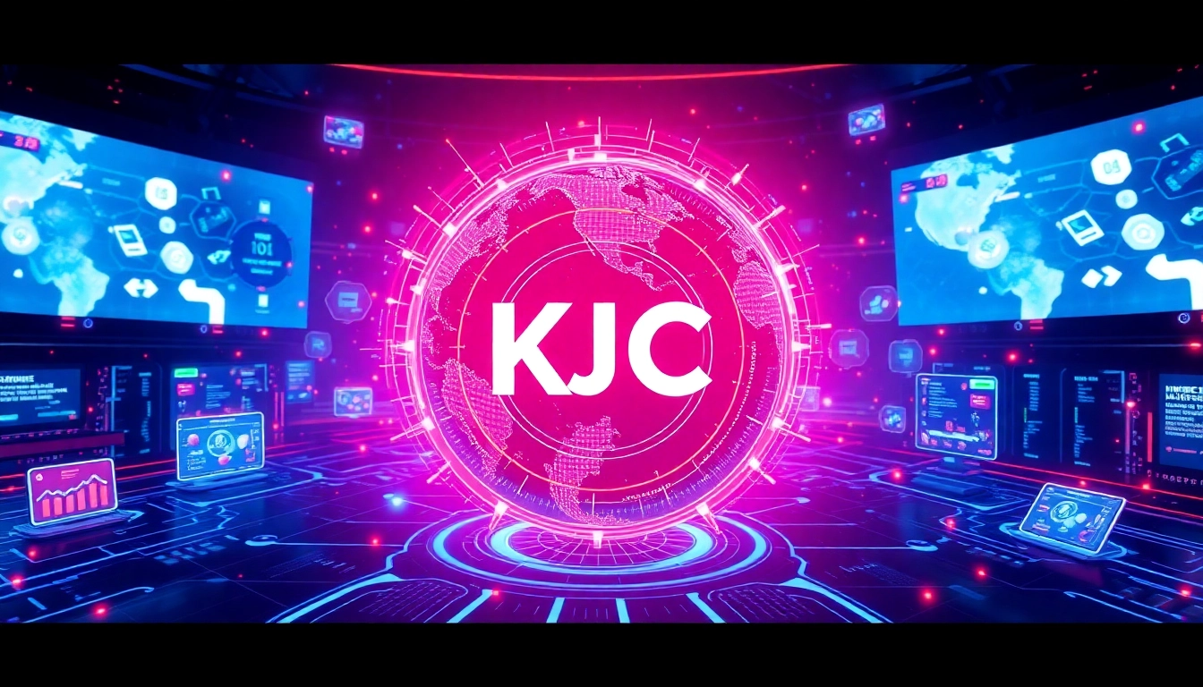 KJC logo displayed on a sleek digital interface, highlighting global entertainment connectivity