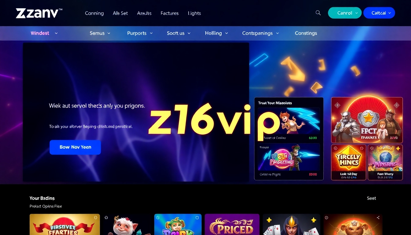 Z16vip online casino interface showcasing modern design, trust symbols, and engaging gaming elements for seamless user experience.