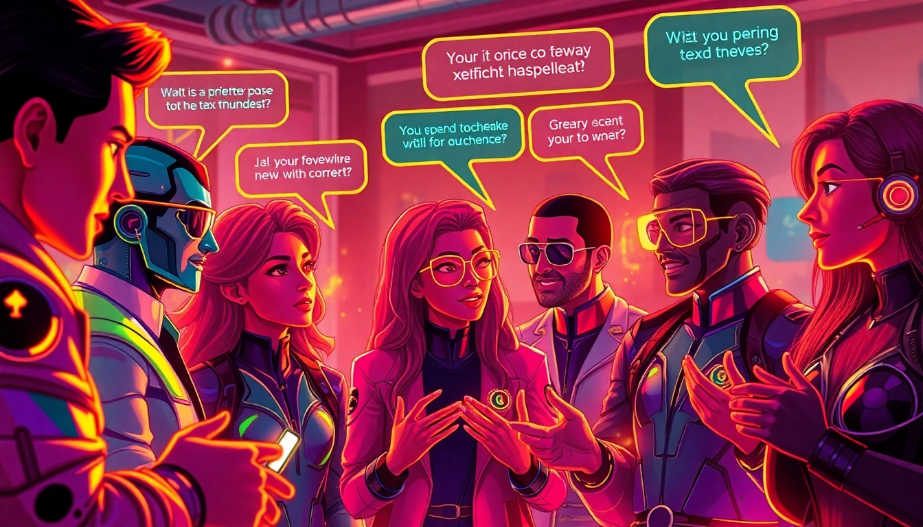 Illustration of engaging Spicy AI Chat interactions with colorful characters and dynamic visuals for immersive online roleplay experiences.