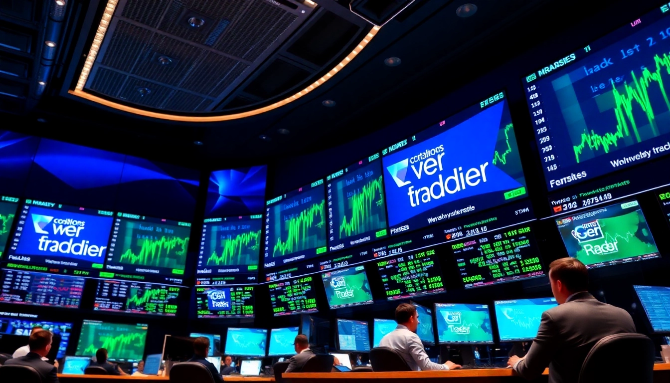 Trading News UK updates displayed on screens with traders analyzing market data in a