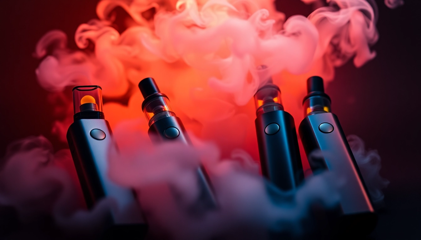 Modern E-Zigarette devices releasing vapor in a stylish setting, showcasing sleek design and