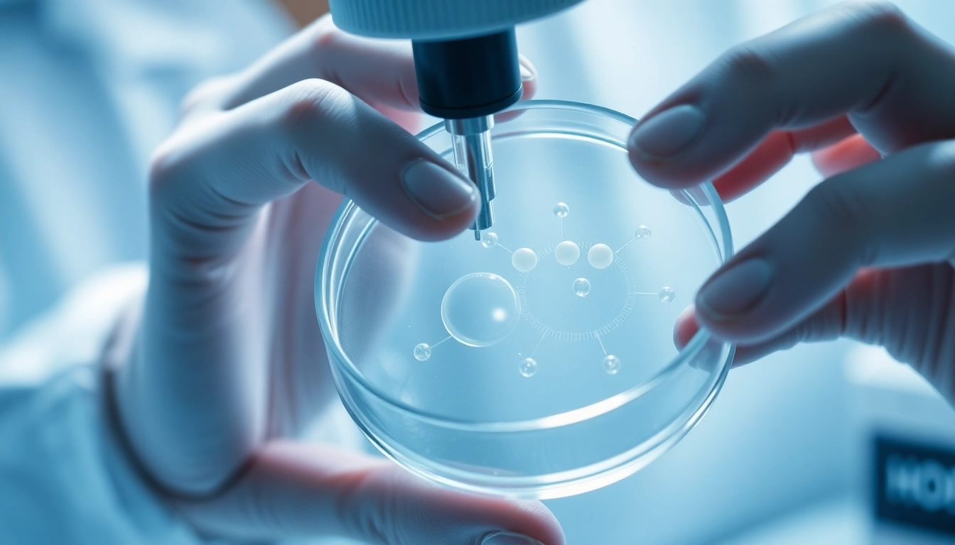 Fecondazione in vitro process with laboratory equipment and scientist performing IVF in a