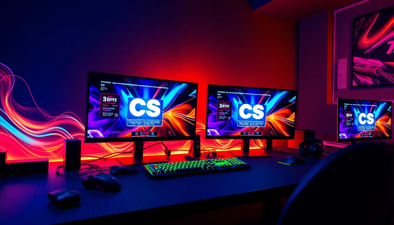Engaging scene of a gamer testing cs teste with multiple screens and gaming gear, highlighting
