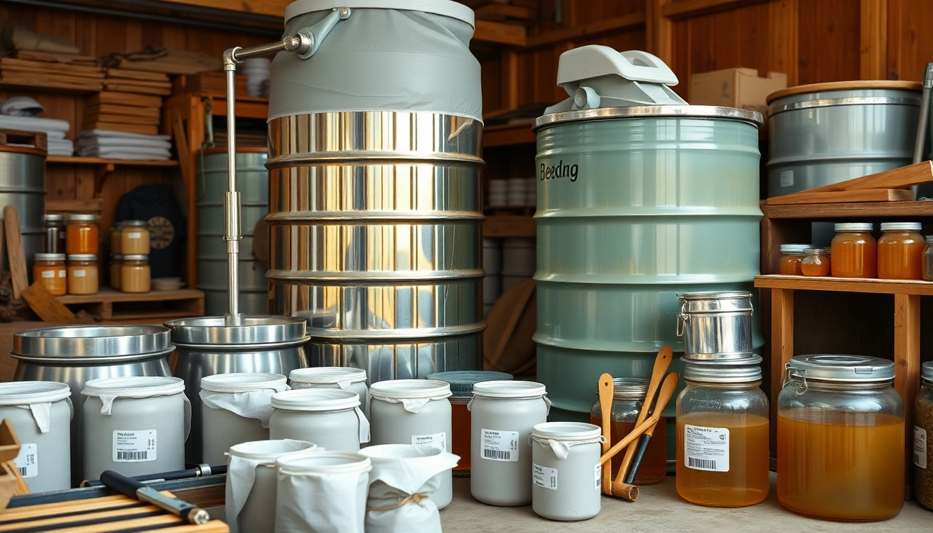 Material y maquinaria para apicultura featuring stainless steel drip supports, large food-grade