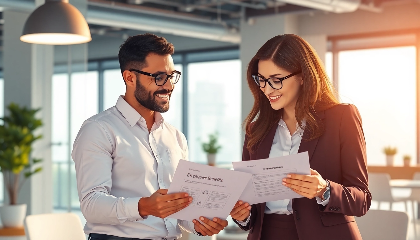 Canadian companies analyzing employee group benefits options with professional advisors in a